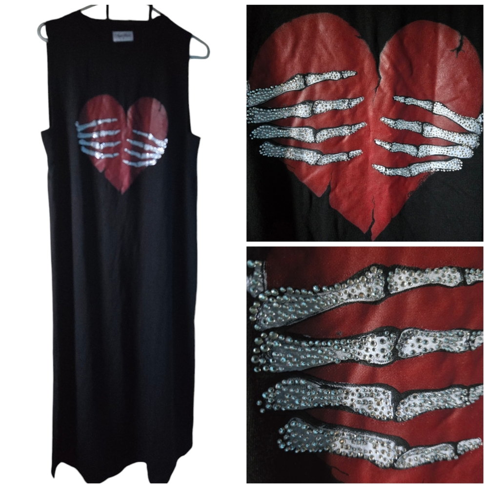Lauren Moshi Black Maxi Dress with Red Heart and Silver Detail